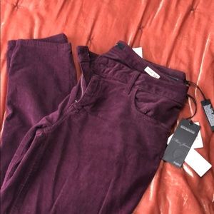 Burgundy curduroy mid rise skinny pants